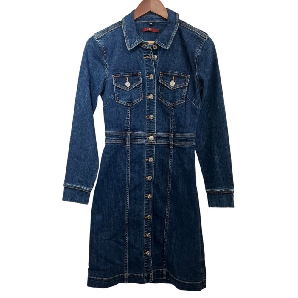 7 For‎ All Mankind Denim Shirt Dress XS Lapis Blue Button Front Long Sleeve NWOT